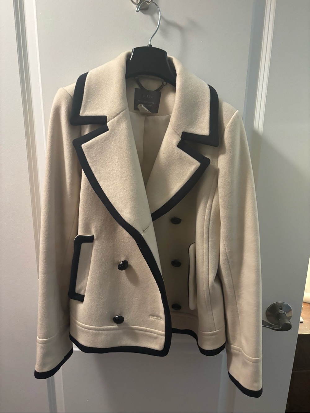 J. Crew Cream Peacoat with Black Contrast Trim